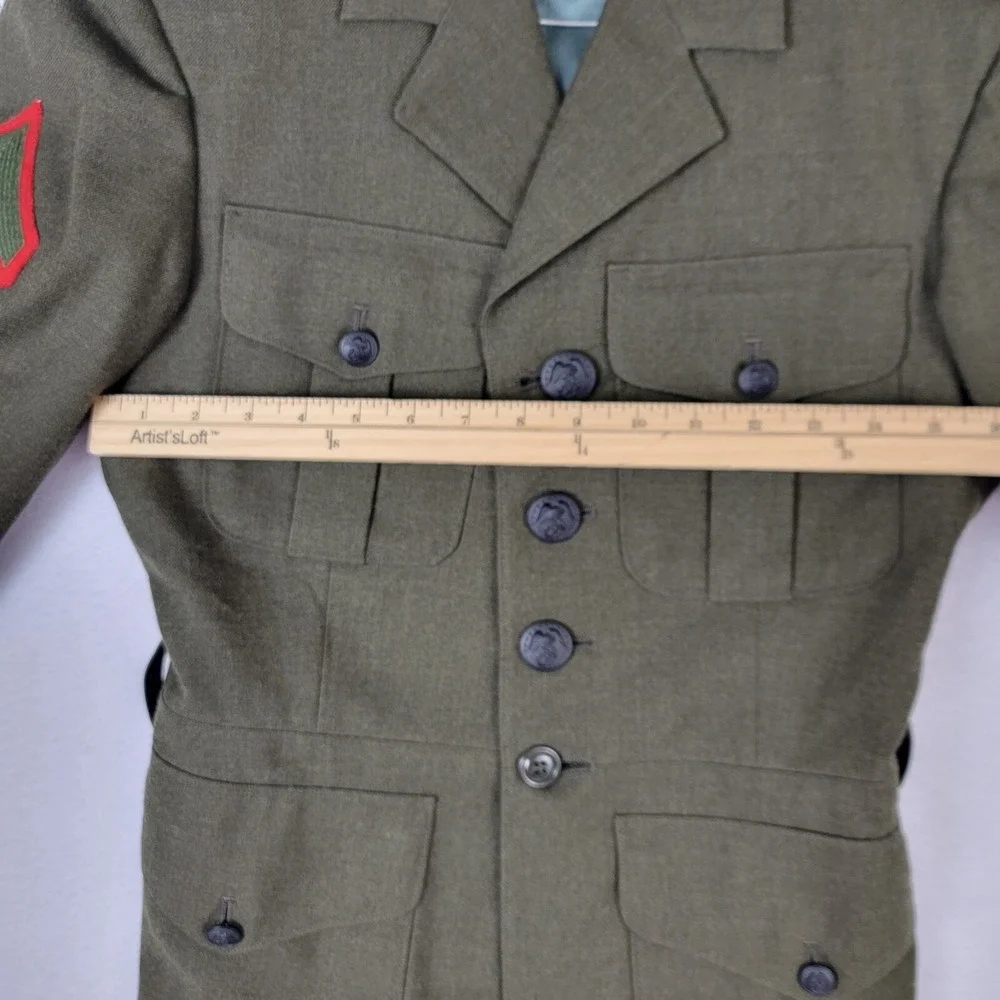 Vtg Marine Corps USMC Military Dress Coat Mens 35R Green Pockets Wool Button